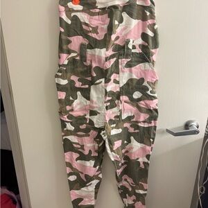 Hot & Delicious Pink and Green Camouflage jumpsuit strapless